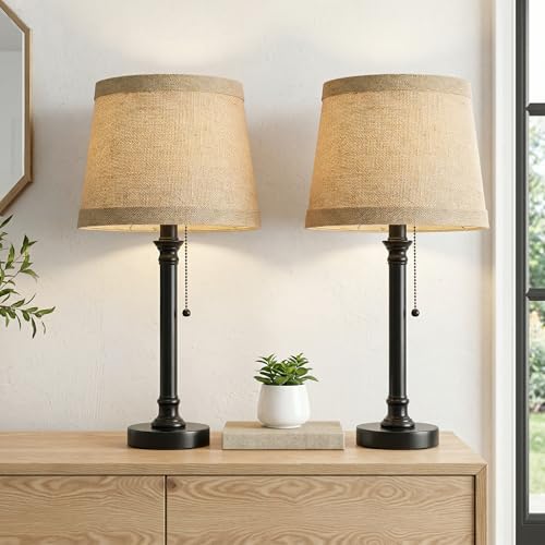 19.5" Black Rustic Table Lamps Set of 2 for Living Room Bedroom