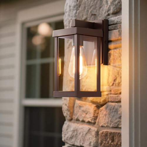 11" Classic Outdoor Wall Sconce 1 Light in Oil Rubbed Bronze Rectangular Metal Frame and Clear Glass Shade Waterproof Porch Light Patio Light Pack of 2 (2 Count)