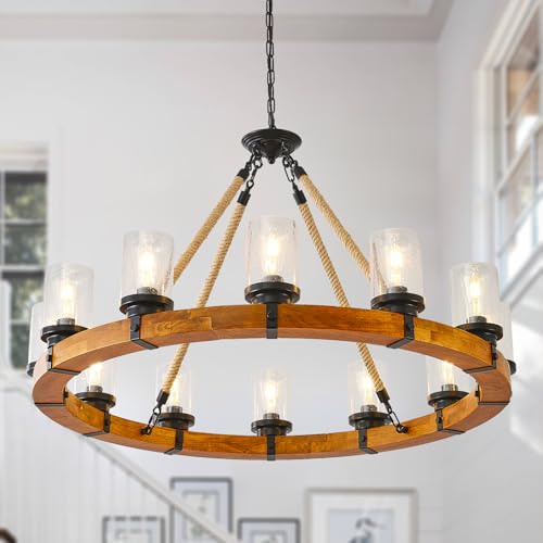 40" Wood Wagon Wheel Chandelier 12