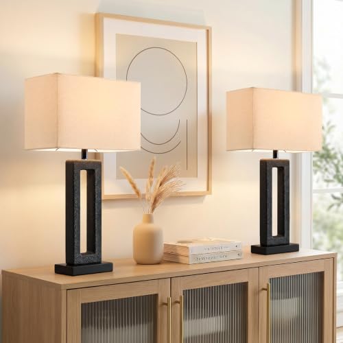22" Matte Black Textured Ceramic Table Lamps Set of 2