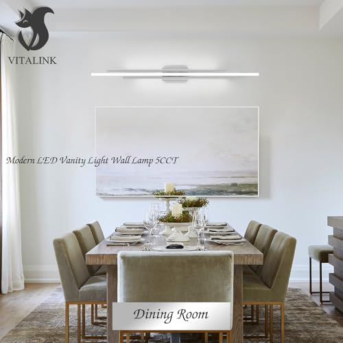 55 Inches Nickel LED Modern Bathroom Vanity Light Fixtures Dimmable 5CCT Vanity Light Bar Over Mirror 3