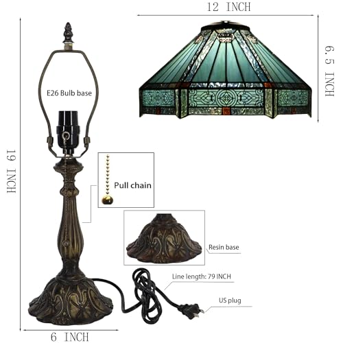 Tiffany Lamp Stained Glass Table Lamp Bedside Reading Light W12H19 Inches