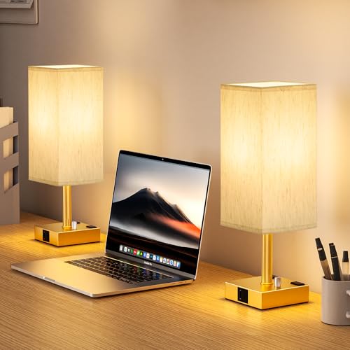 Gold Bedside Table Lamps Set of 2