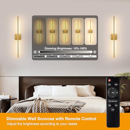 30 Inch Gold Rechargeable Wall Sconces Set of 2 Battery Operated (2 Count)