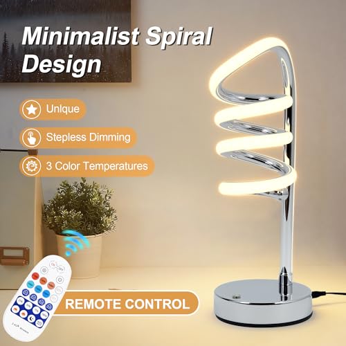 PIRTSDEL Modern Spiral Table Lamp for Bedside Nightstand Touch and Remote Dual Control