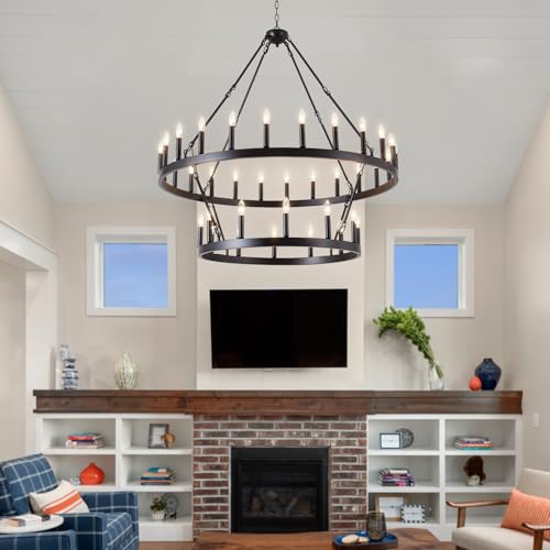 48" Black Wagon Wheel Chandelier 2