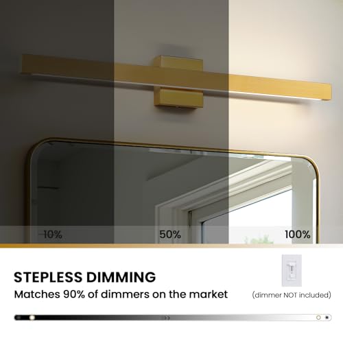 Modern Bathroom Light Fixtures Over Mirror 32 Inch Gold Bathroom Vanity Light with Up & Down Lighting 26W Dimmable 5CCT LED Vanity Lighting Fixture Bar for Restroom Mirror Cabinet