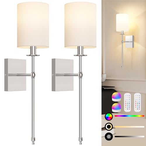 24 Inch Battery Operated Wall Sconces Set of 2 with Remote