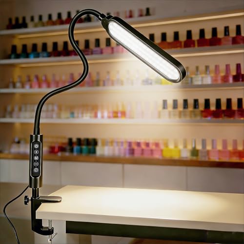 LED Manicure Table Lamp for Nail Techs 360°Adjustable Gooseneck Arm Professional Nail Desk Light Dimmable 3 Color Temps for Gel Nails Art