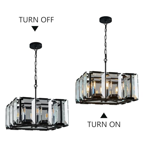 Black Modern Crystal Chandeliers Rectangle Farmhouse Pendant Light Semi Flush Mount Ceiling Light Fixture for Bedroom Dining Room Kitchen Island Living Room Foyer Hallway