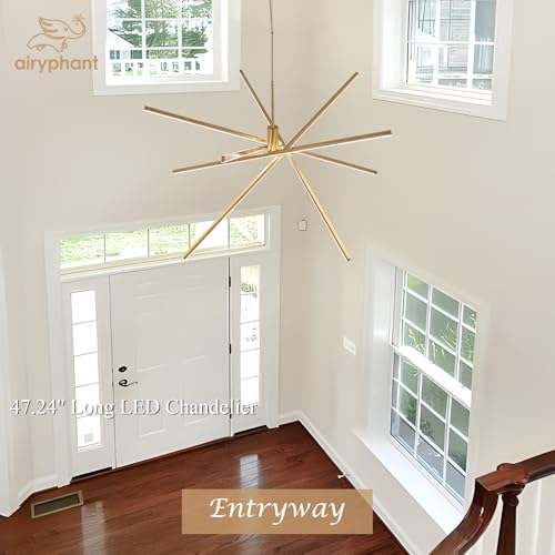Big Gold Chandelier for Foyer Living Room 48 Inches High Ceiling Chandeliers Modern Remote Control Sputnik Chandelier for Large Living Room Dining Room Foyer