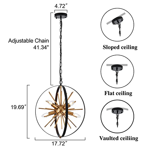 17.7" Black Gold Globe Sputnik Chandelier