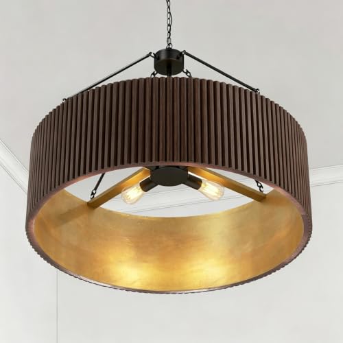 Walnut Wood Drum Chandelier