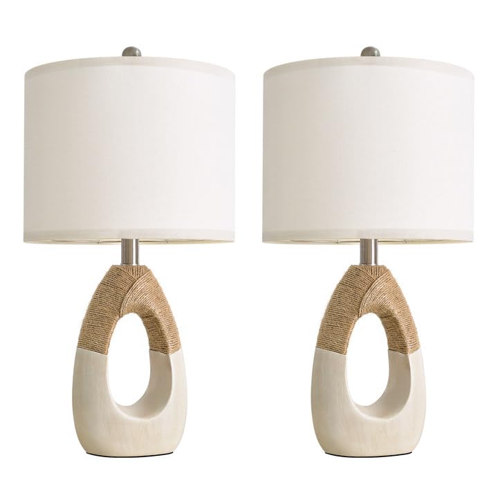 22” Boho Table Lamps for Bedroom Living Room Upgraded Set of 2 Medium Farmhouse Rattan Table Lamps (2 Count)