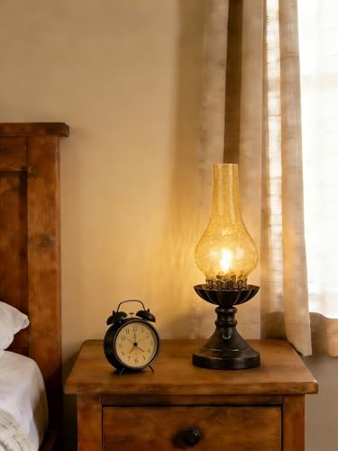 Vintage Table Lamp with Crackled Glass Shade & Rotary Knob Switch