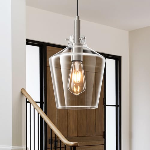 Glass Pendant Lighting for Kitchen Island Foyer 1 Pack Nickel Clear 8 Inch