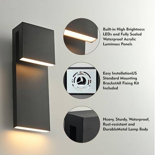 Modern LED Large Outdoor Wall Light 3000K 28W IP65 Waterproof Integrated LED Outdoor Wall Sconce Anti Rust Black Porch Lights Exterior Lighting Outside Lights Fixture for Garage