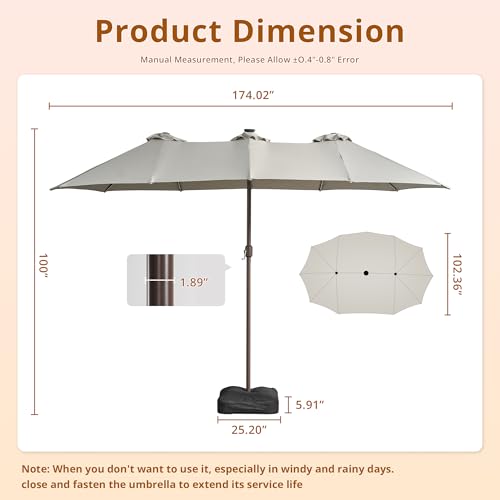 15ft Umbrella Outdoor Patio Solar Lights with Base