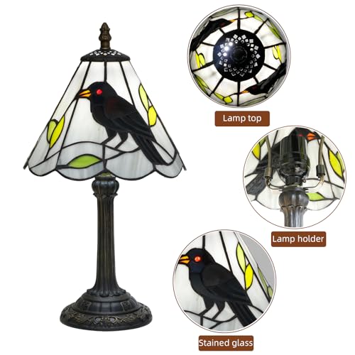 Halloween Black Small Crow Tiffany Style Stained Glass Table Lamp Unique Farmhouse the Crow Bedside Table Lamp Living Room Dining Room Office Decoration Table Lamp Home Decoration Props Gifts