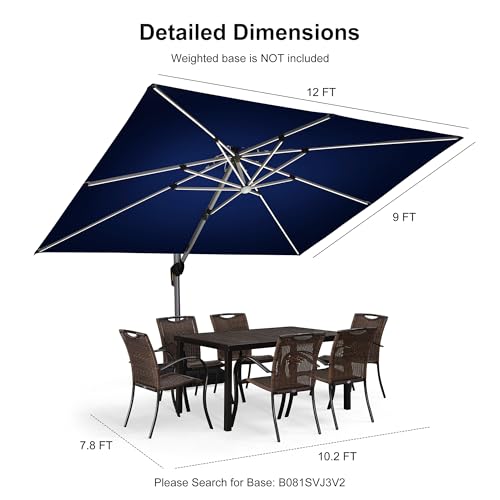 Patio Umbrella 9' X 12' Double Top Solar LED Light
