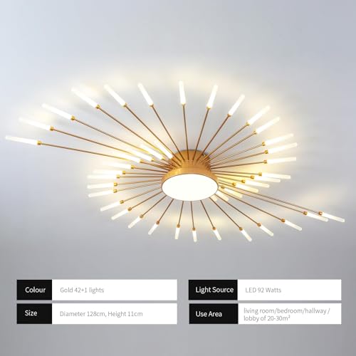 50.4" Ceiling Light Modern Flower Shape Ceiling Lamp for Living Room Dining Room Semi Flush Mount Metal Acrylic Sputnik Firework Petal LED Lighting Fixture