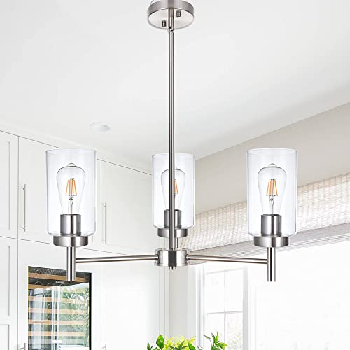 3 Lights Modern Chandeliers Metal Light Fixtures Ceiling Brushed Nickel Industrial Pendant Lighting for Dinging Room Living Room Kitchen Bedroom Hallway