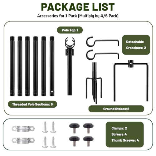 4 Pack Outdoor String Light Poles 10 ft with Detachable Side Crossbars