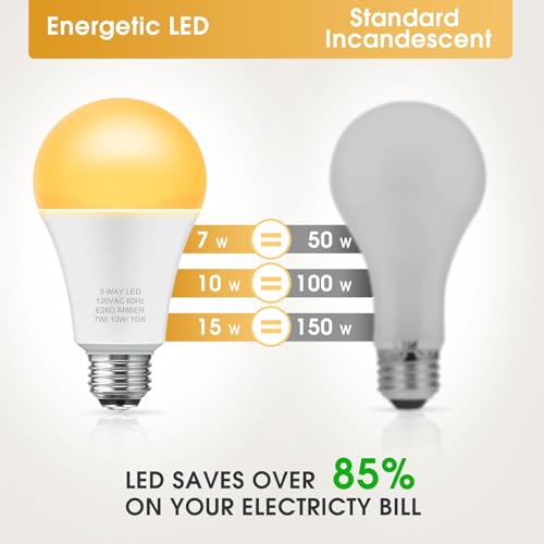 Amber Light Bulb 3 Way LED Light Bulbs 50 100 150W Equivalent A19 (2 Count)