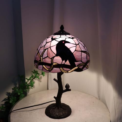 L12024 Tiffany Style Stained Glass Raven Table Lamp