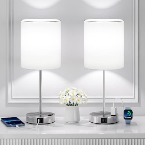 17.6" Silver Touch Lamps for Bedroom Set of 2 (2 Count)
