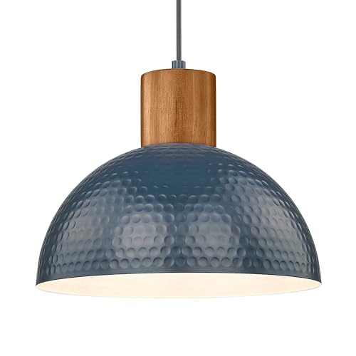 Industrial Pendant Light 12" Hammered Metal Dome Hanging Lamp Solid Wood Pendant Light Fixtures for Kitchen Island
