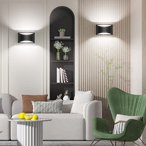 Indoor Black Modern LED Wall Sconce Interior Wall Lights Set of 2 Hardwired Up and Down Wall Mount Light for Living Room Bedroom Hallway Corridor Cool White 6000K (2 Count)