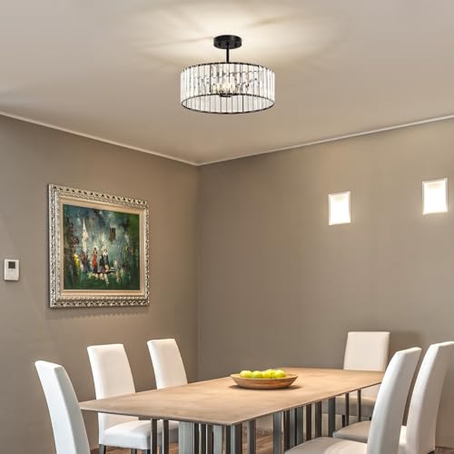 Crystal Black Semi Flush Ceiling Light 15.75 Inch