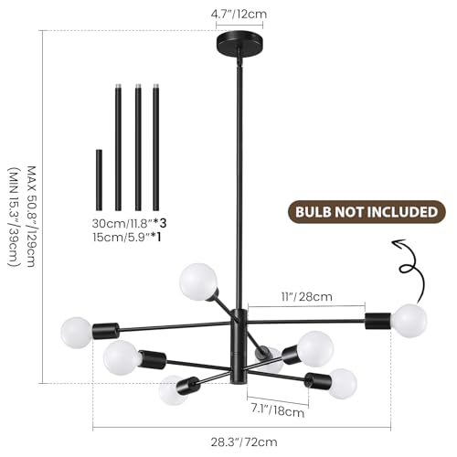 Modern Chandelier Sputnik Ceiling Light Fixture Black Chandelier for Bedroom Living Room 8