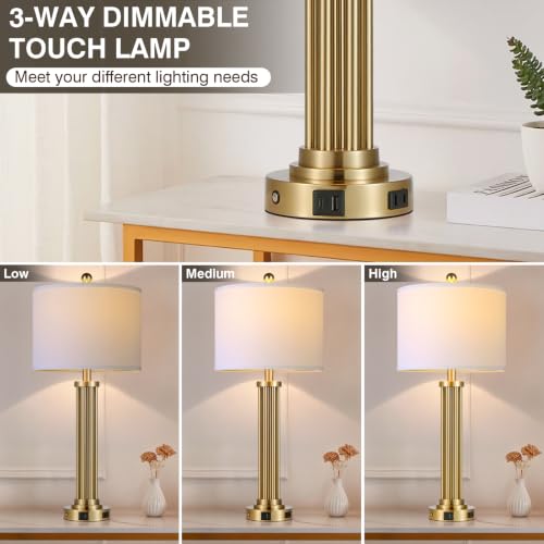 28" Tall Modern Table Lamps Set of 2 with USB C+A Ports and AC Outlet (2 Count)