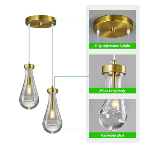 Raindrop Pendant Lights Kitchen Island Teardrop Gold Hanging Light Fixtures Clear Solid Glass Pendant Light Modern Chandeliers for Dining Room Porch Corridor Living Room