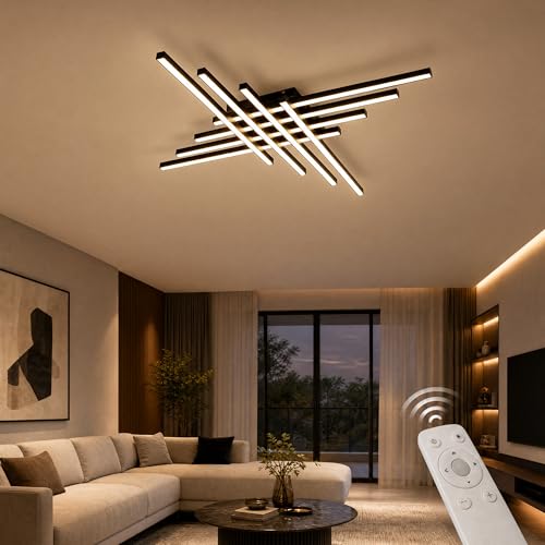 Flush Mount Ceiling Light Fixture 45.7" Modern Black Sputnik Dimmable LED Lamp with Remote Control Ideal for Bedroom Living Room Kitchen Room