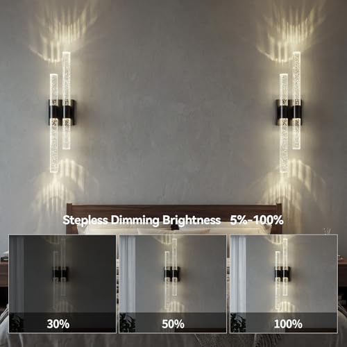 Modern LED Vanity Light Bubble Crystal Sconces Wall Lighting Black Wall Sconces 21.25in 4000K Vertical and Horizontal Wall Mounted Sconces for Bedroom Living Room Hallway（1