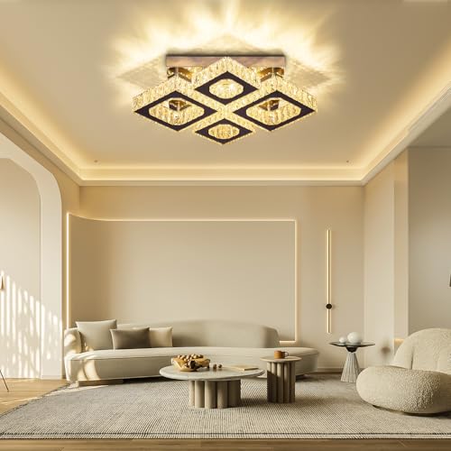 22" 4 Light Square Crystal Flush Mount Chandelier Ceiling Light Warm White (4 Count)