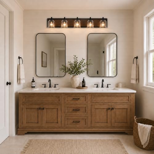5 Light Bathroom Vanity Lights Large 40" with Bubble Glass Shades (5 Count)