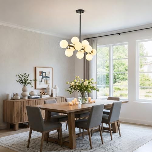 11 Light Black and Gold Sputnik Chandelier with Glass Globe