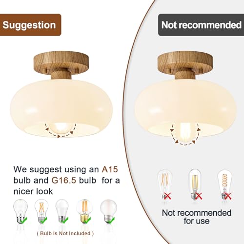 Mid Century Modern Faux Wood Semi Flush Ceiling Light 8.66 Inch