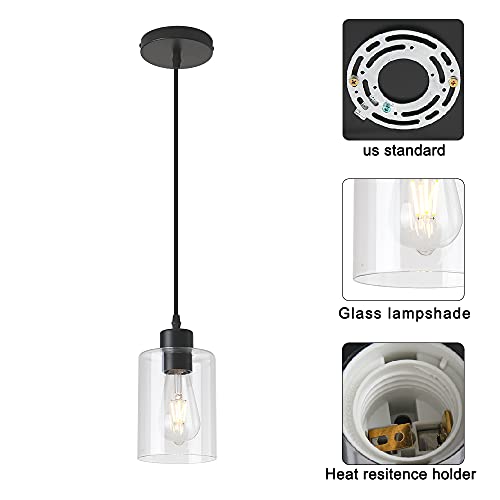 Modern Black Farmhouse Clear Glass Cylinder Pendant Light Fixture (3 Count)