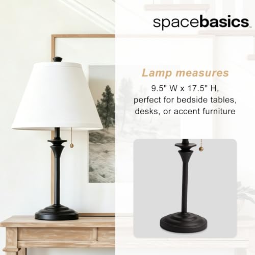 Metal Table Lamp for Bedroom (White Shade & Black Base)