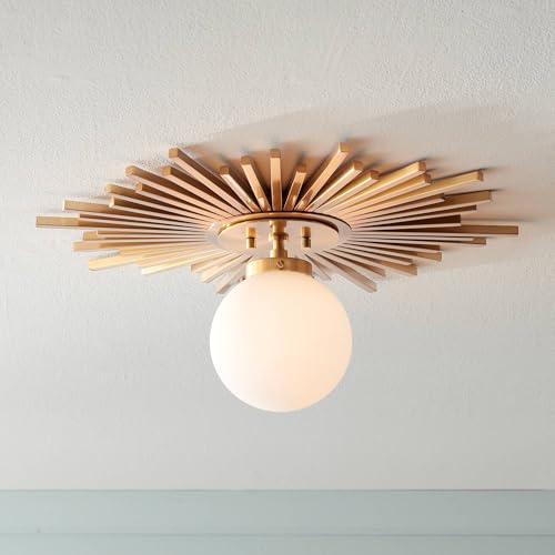 Hazel 24" Wide Sunburst Warm Antique Brass Ceiling Light Fixture