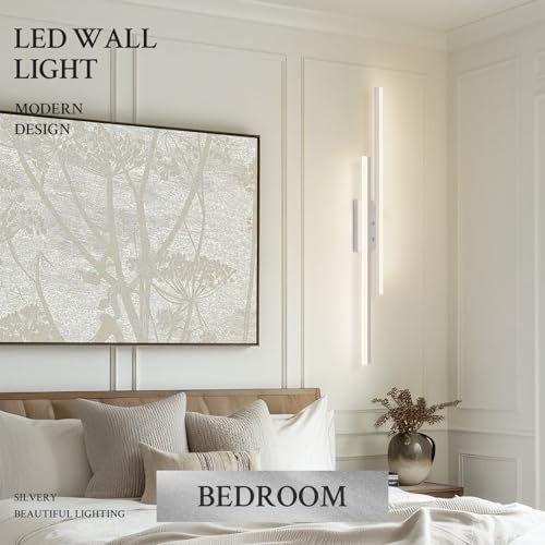 LED Wall Sconce Silver Modern Remote Wall Light Fixtures for Living Room