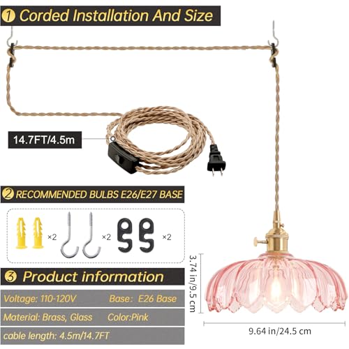Plug in Pendant Light Hanging Light Fixtures with Plugin Cord On