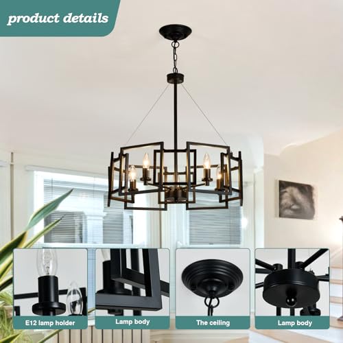 Modern Chandelier Black Geometric Pendant Lighting Fixture 5