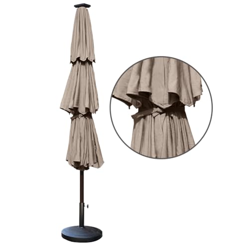 USA 10-Year-Non-Fading 9ft 3-Tier Market Patio Umbrella, Commercial Table Umbrella with 80 Solar LED Lights, Crank Open, Windproof & UPF 50+ UV Protection for Garden, Deck, Pool, Backyard, Mushroom