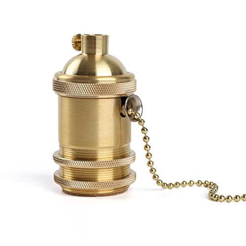 Brass Screw Thread DIY Light Socket Vintage Copper Edison Retro Pendant Lamp Holder for E26 E27 Light Bulbs